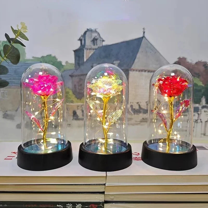 Artificial Rose Flowers Valentines Day Gift for Girlfriend Eternal Rose LED Light Foil Flower Wedding Decor Christmas Gifts 