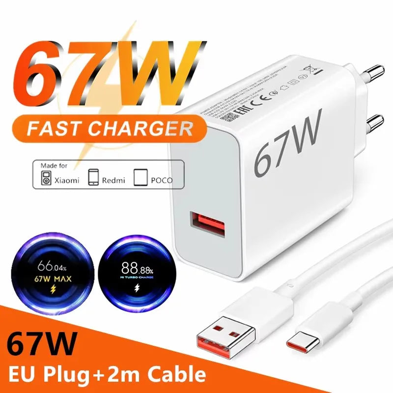 USB Wall Charger with USB-C Cable, EU Plug Options