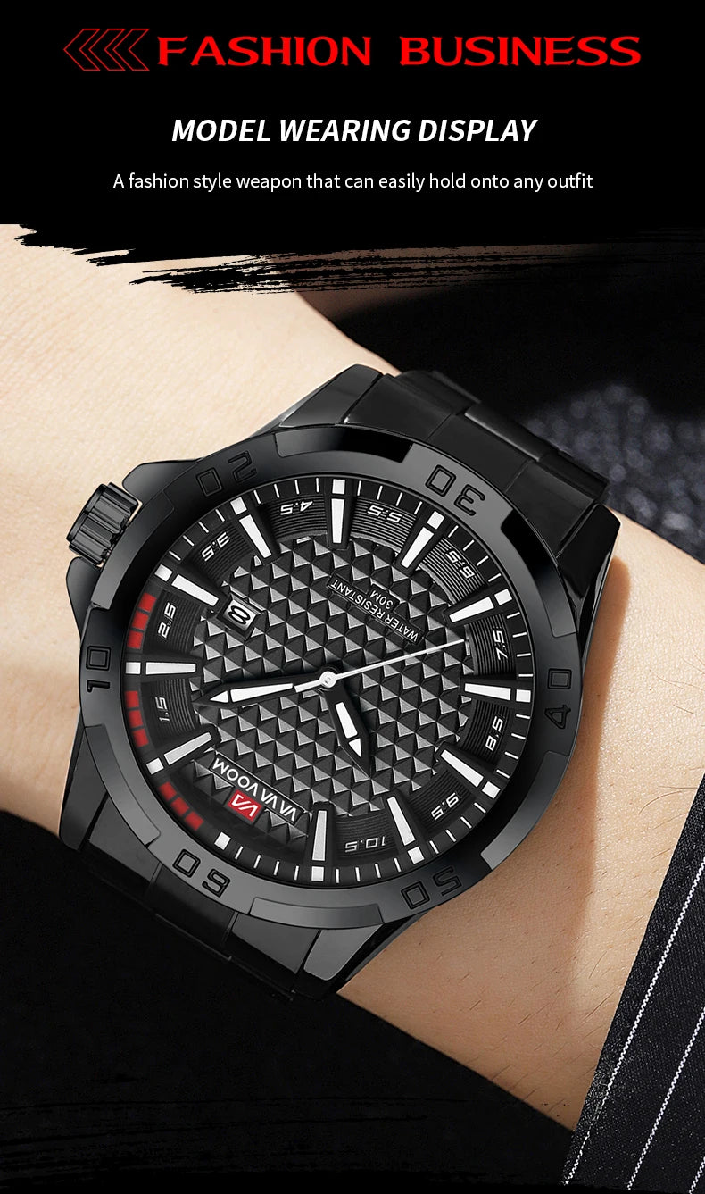 VA VA VOOM Men Casual Sport Military Quartz Calendar Wrist Watch for Man Business Leather Waterproof Male Clock Relogio Masculin 