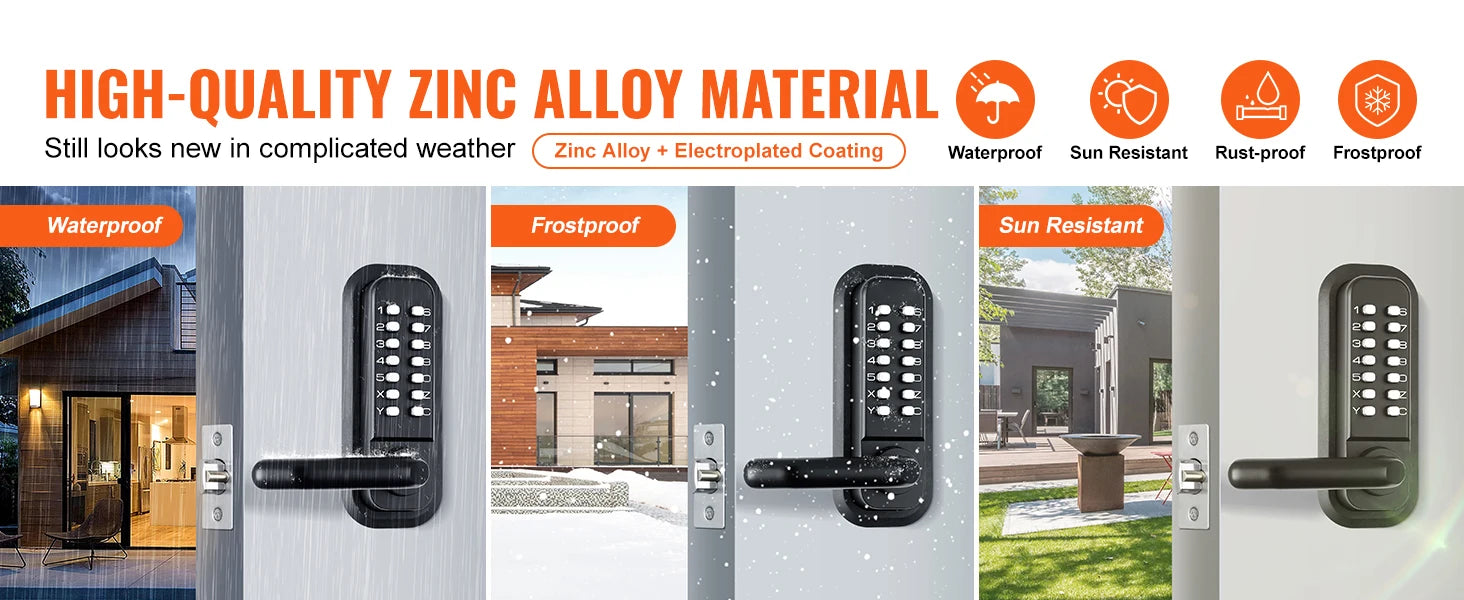 Mechanical Keyless Door Lock with 14-Digit Keypad, Auto-Locking