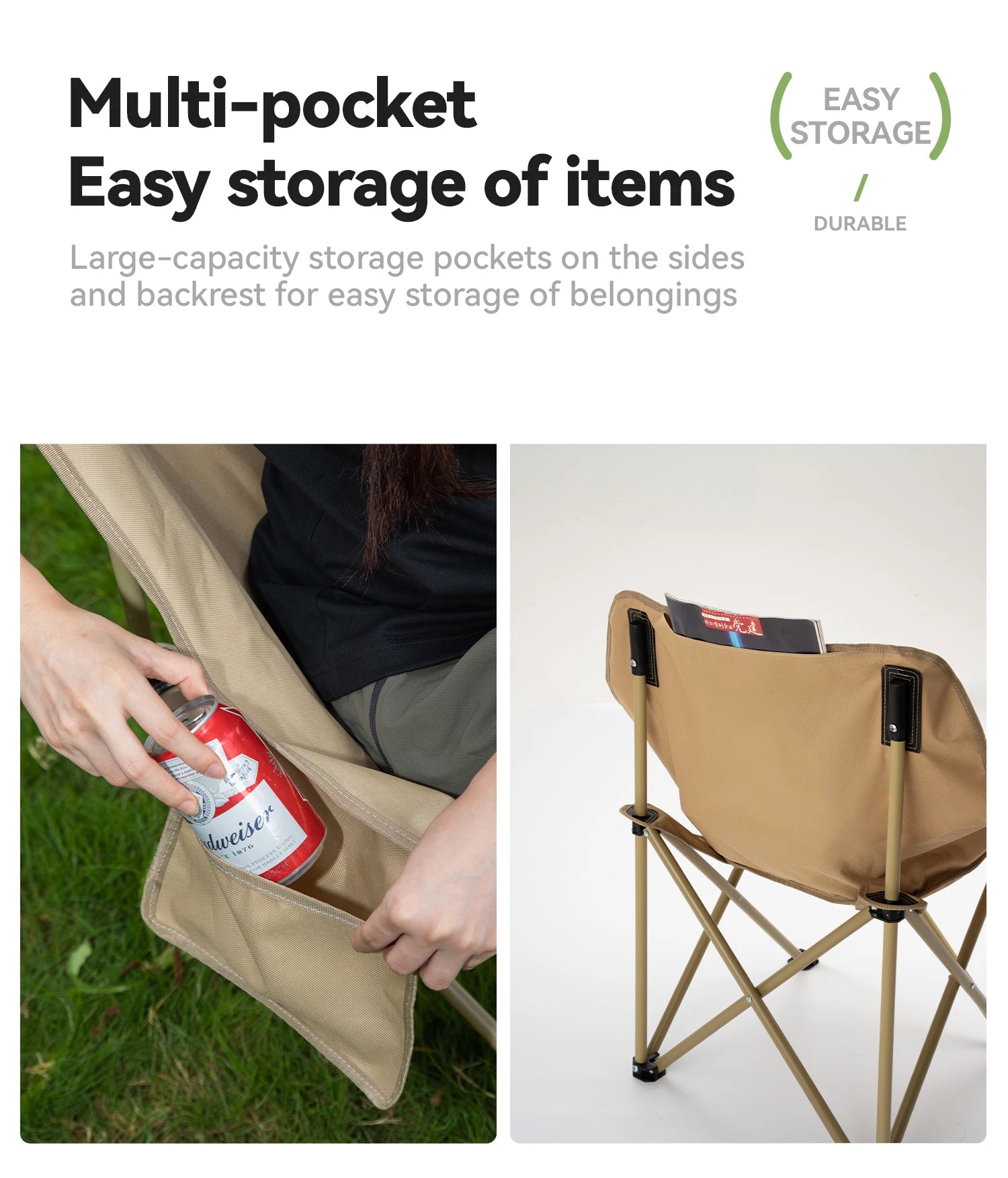 Folding Camping Chair Portable Steel Frame Picnic & Travel Seat