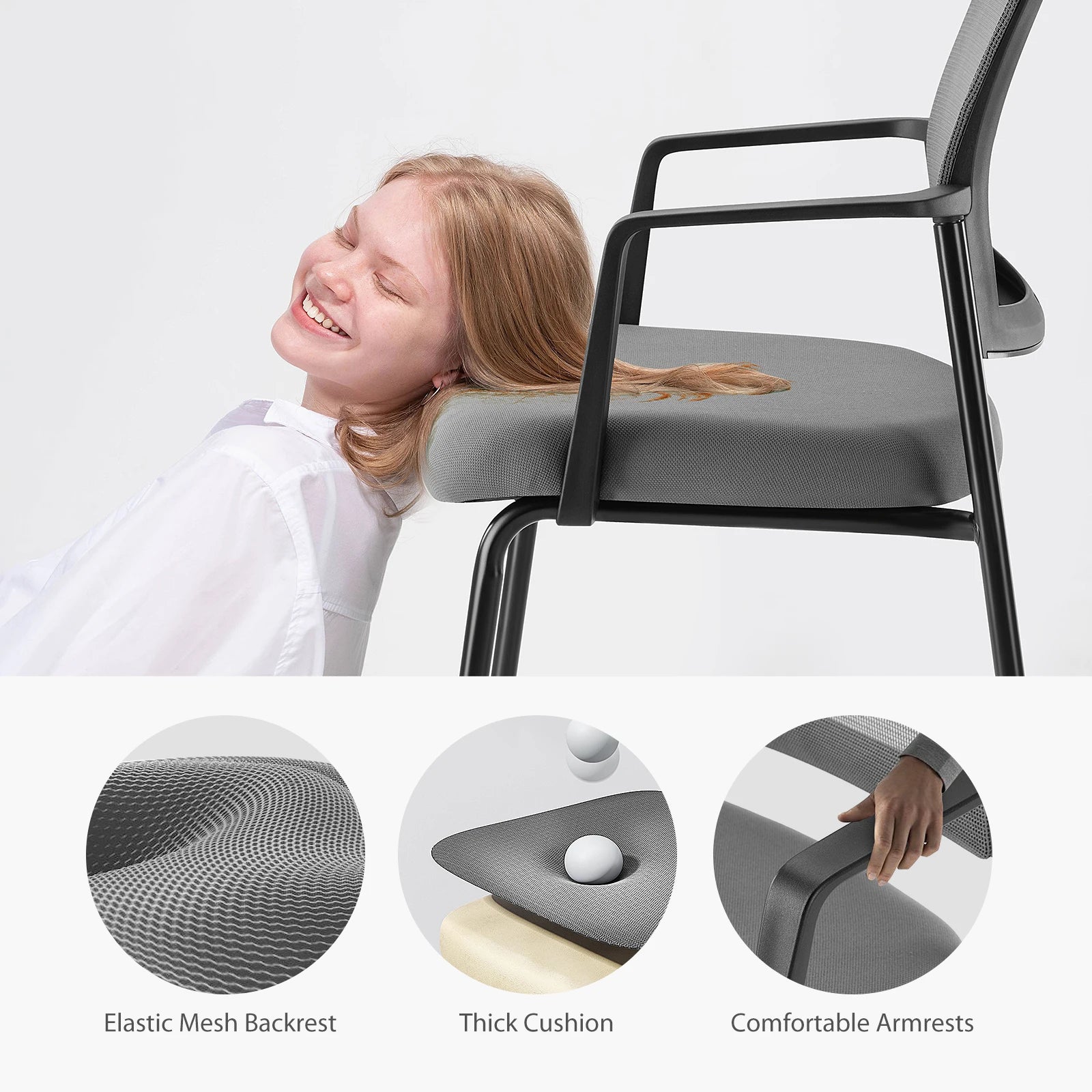 Mesh Back Stacking Office Chairs Set of 2 with Arms