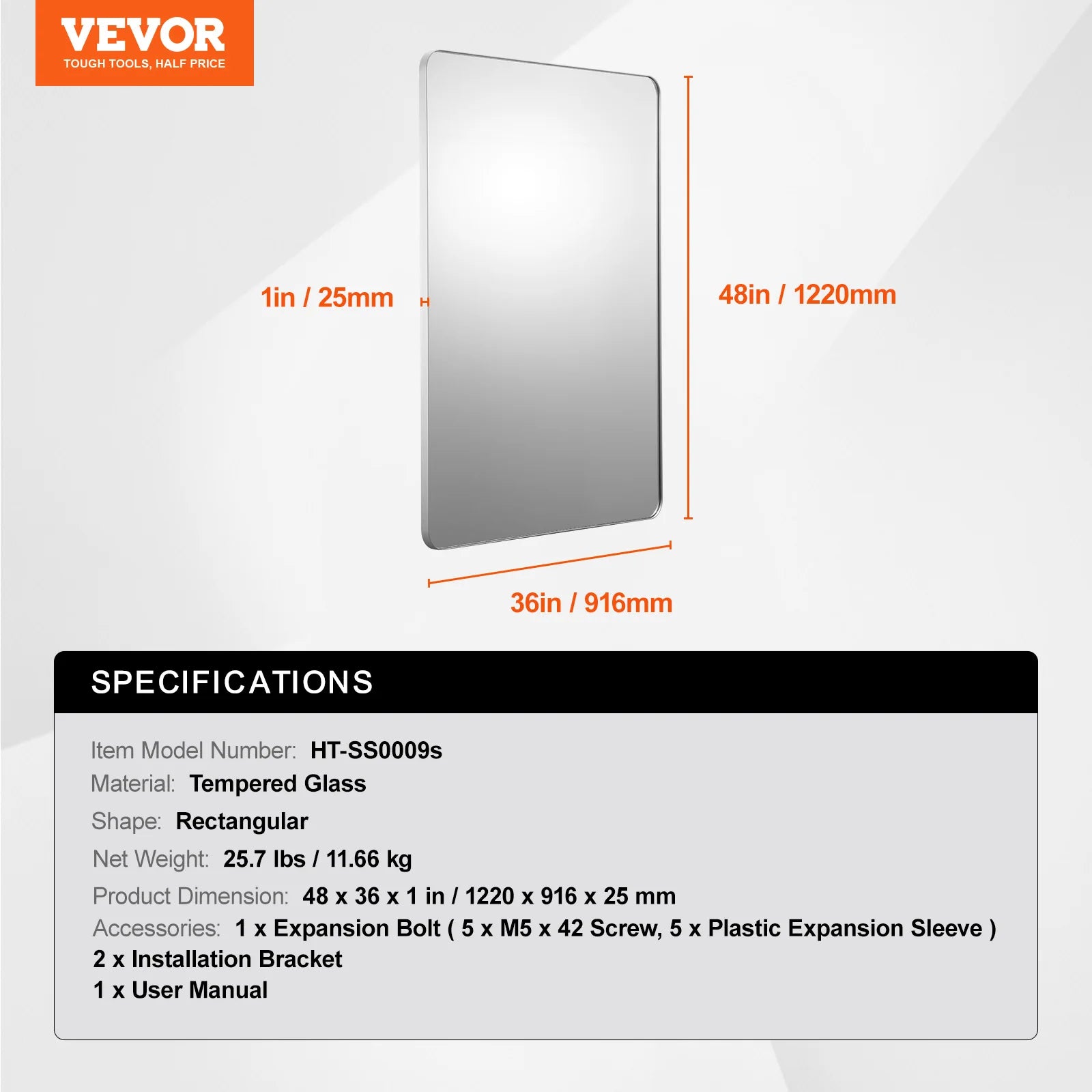 Wall Mounted Makeup Mirror with Aluminum Alloy Frame and Shatter-Resistant Film