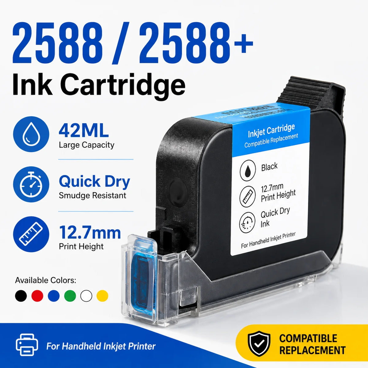 Cartucho de Tinta Rápida 2588 2588+ 2588M 42ML Altura de Impressão 12,7 mm para Impressora de Tinta Portátil Compatível Substituição