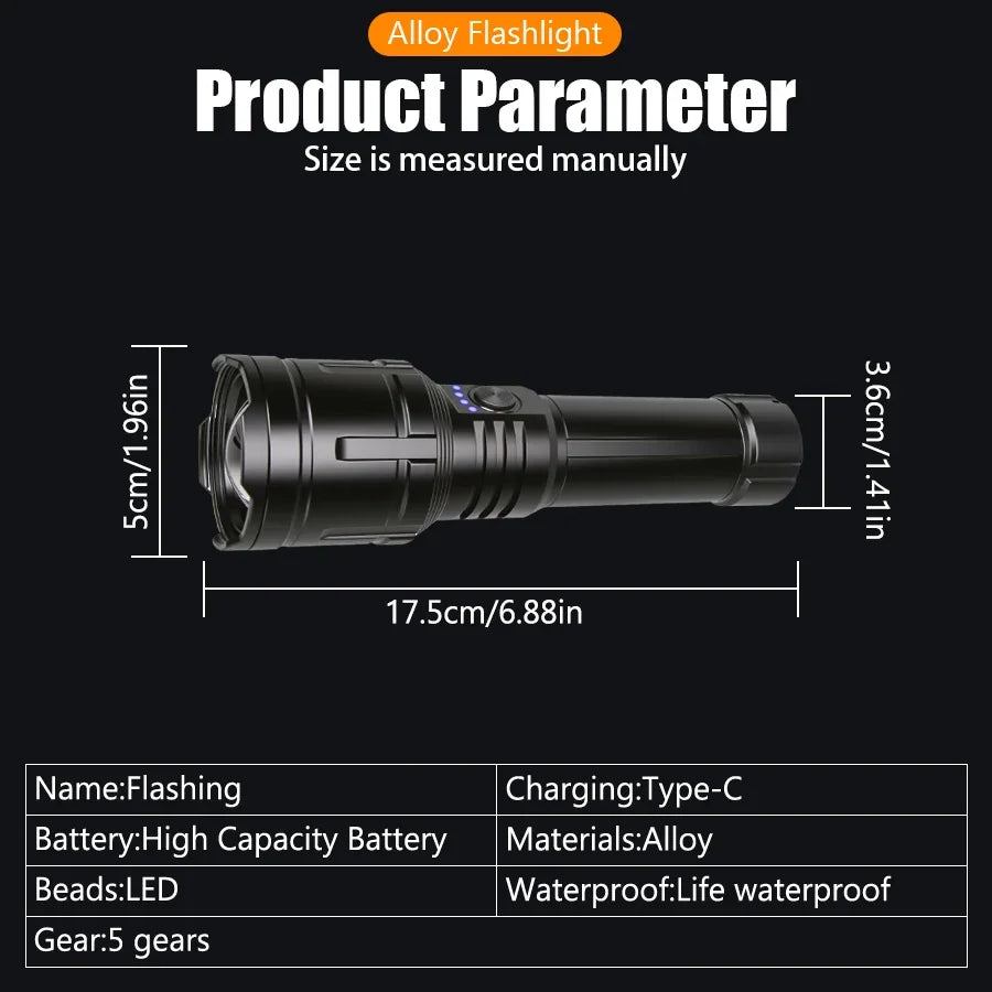 Rechargeable Zoomable Flashlight with Power Bank and 5 Modes