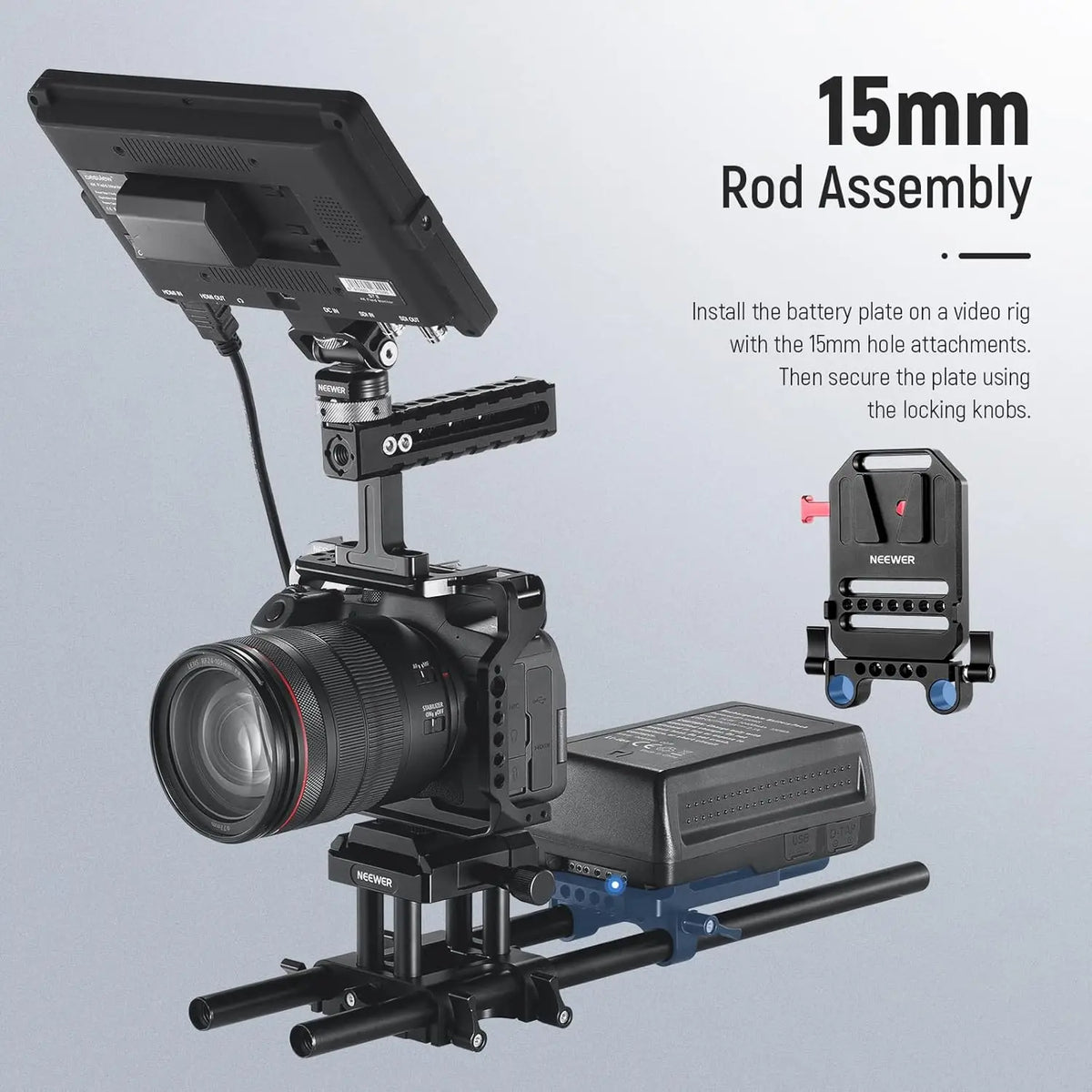 ST43 V-Mount Battery Plate with 15mm Rod Clamps