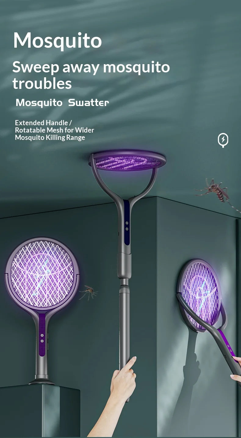 Rotating Head Rechargeable Electric Bug Zapper Racket