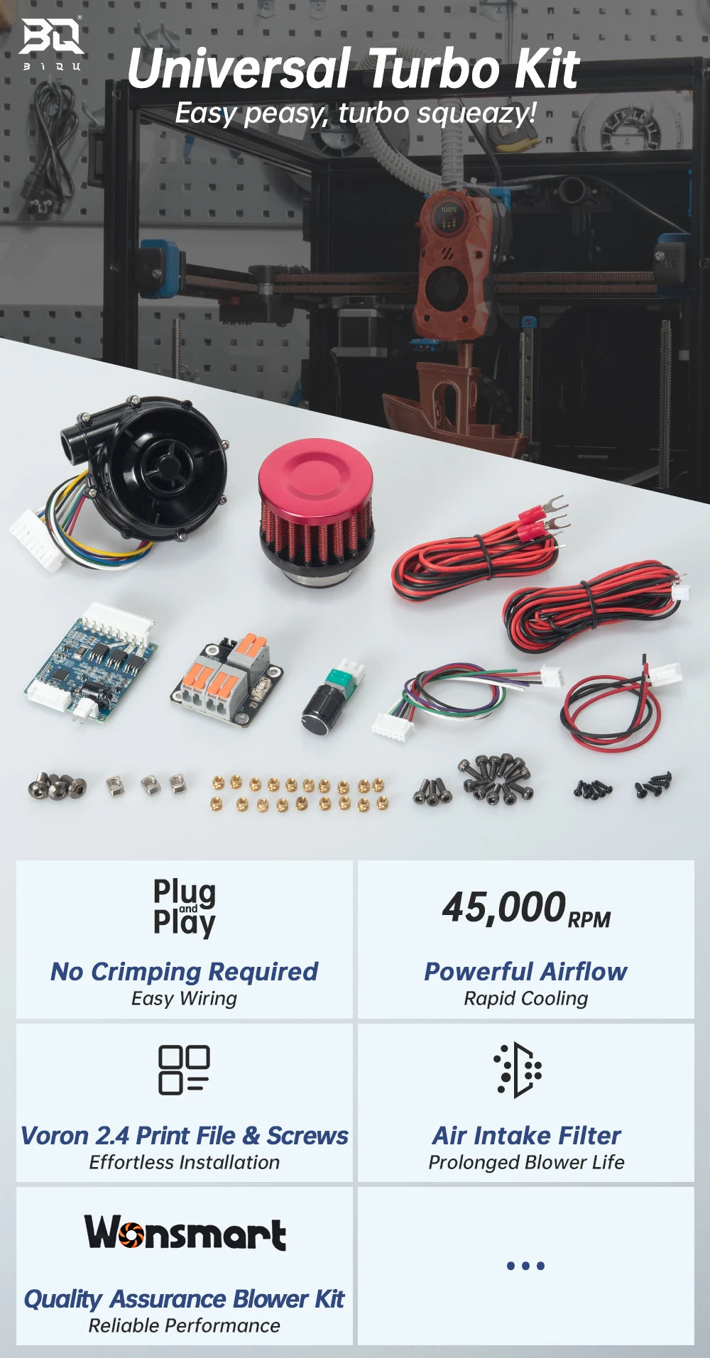 Kit Turbo Universel WS7040 Souffleur 24V pour Refroidissement d'Imprimante 3D