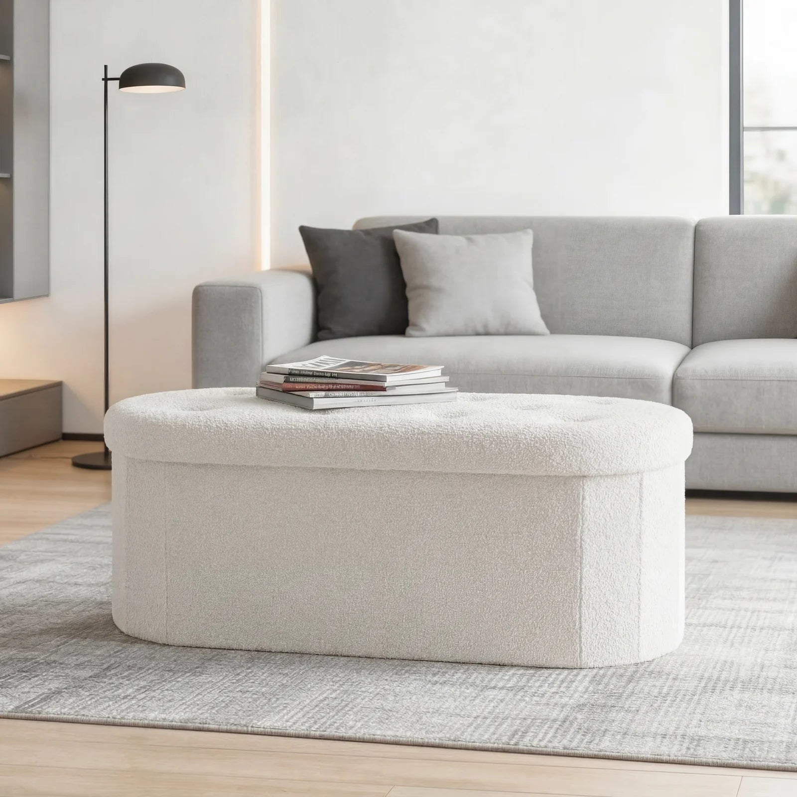 Storage Ottoman Bench 43 Inch with Hidden Storage and Cushion Seat