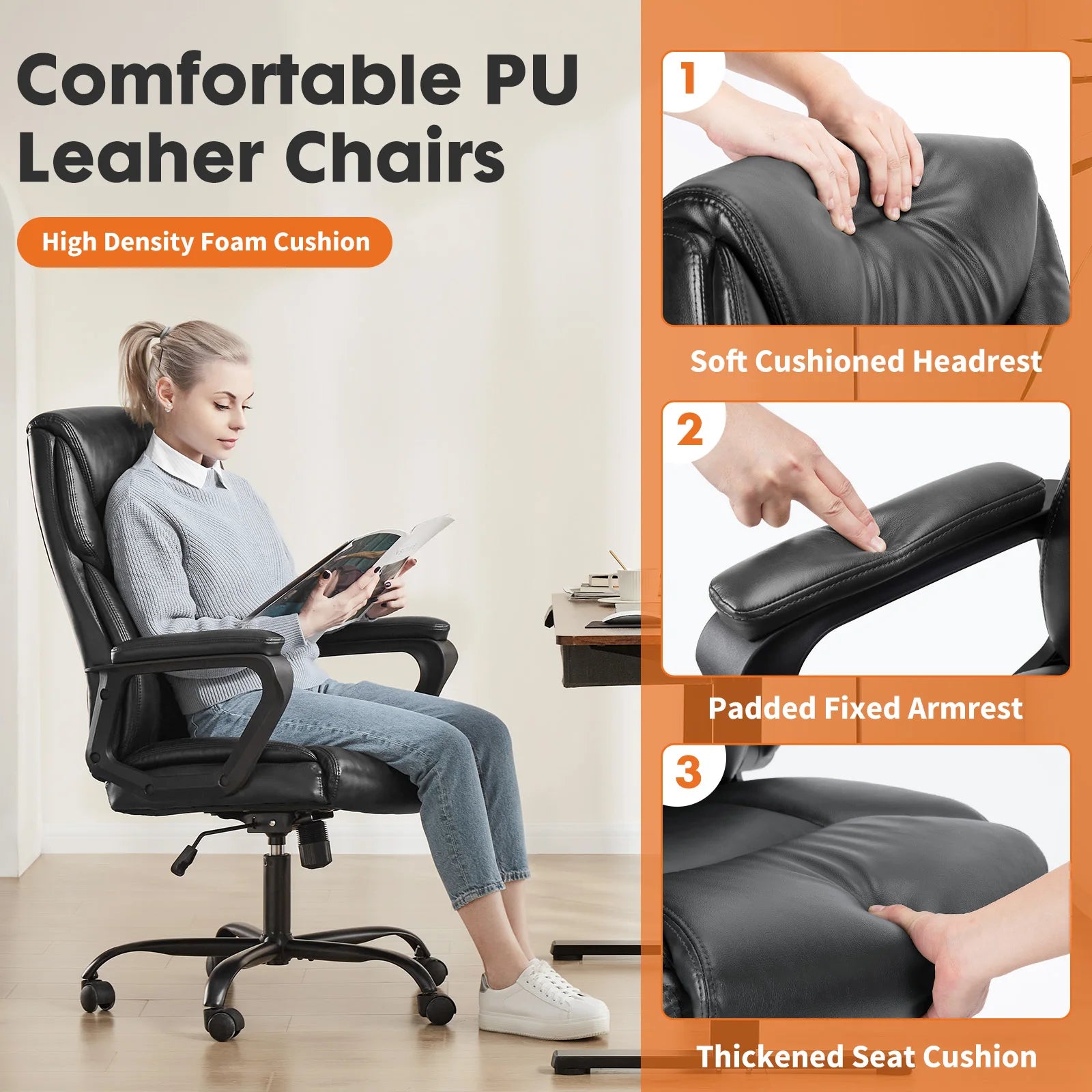Ergonomic PU Leather Gaming Office Chair with Lumbar Support