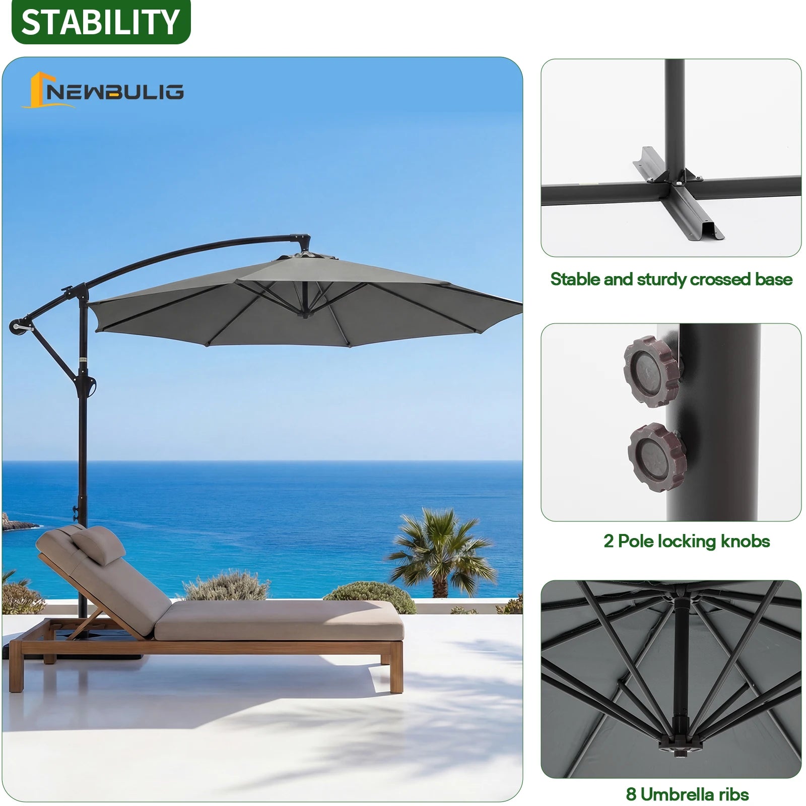 9.8FT Offset Patio Umbrella with Base & Tilt UV Protection Shade