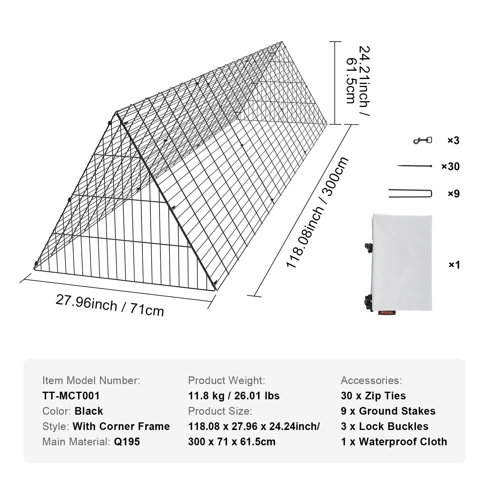 SucceBuy Hühner-Tunnel 157,5 x 39,4 x 24,2 in Hühner-Tunnel für den Hof Tragbare Hühner-Tunnel für Außen-Eckrahmen