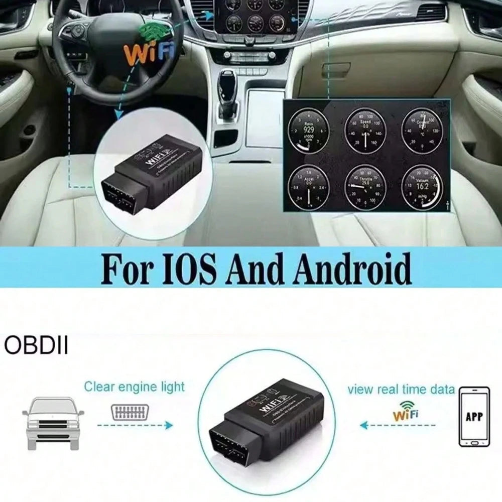 ELM327 Wi-Fi OBD2 Diagnostic Adapter for Compatible Apps