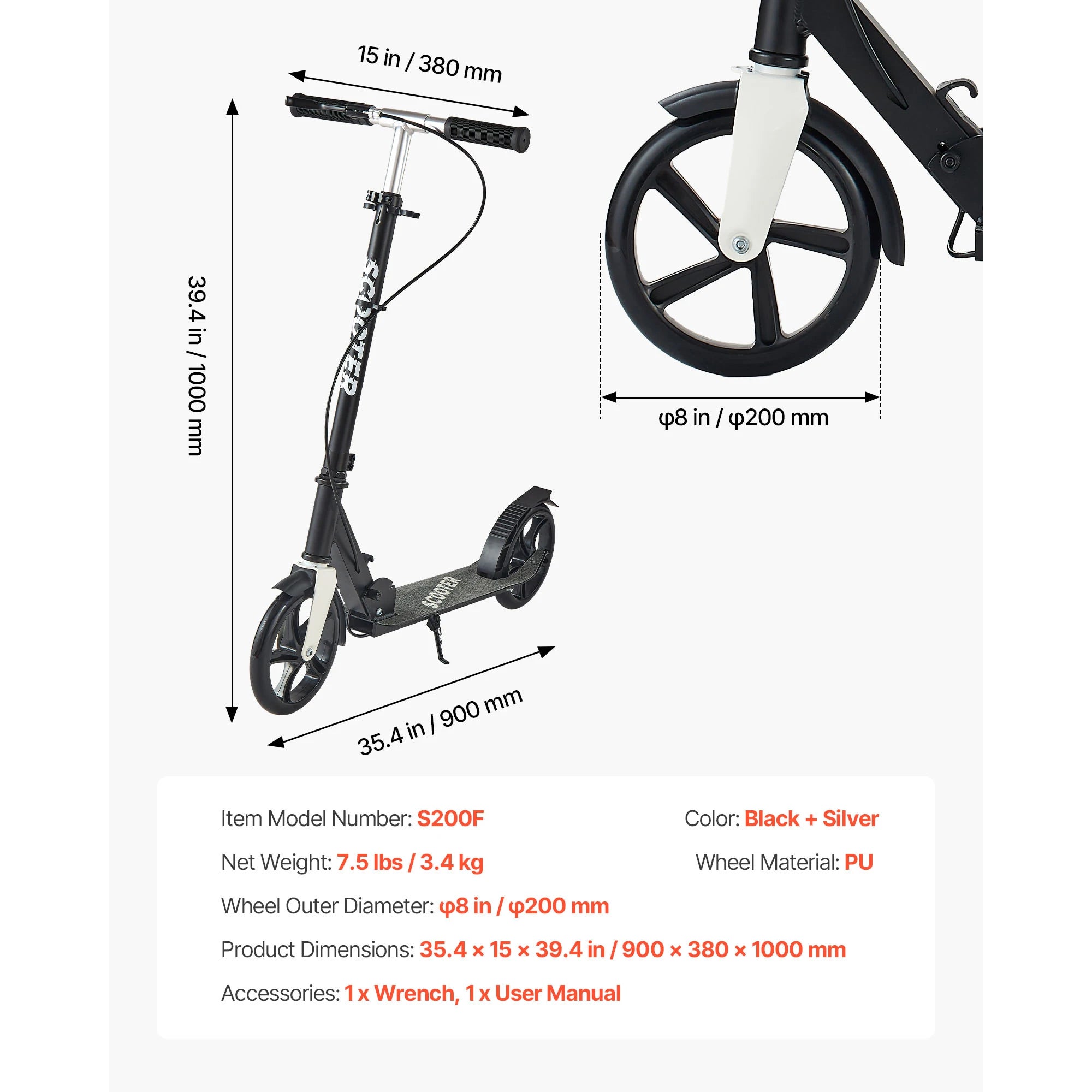 SucceBuy Kick Scooter for Kids Ages 8+ Teens & Adults 2-Wheel Toddler Scooter with Height Adjustable Handlebar for Boys & Girls