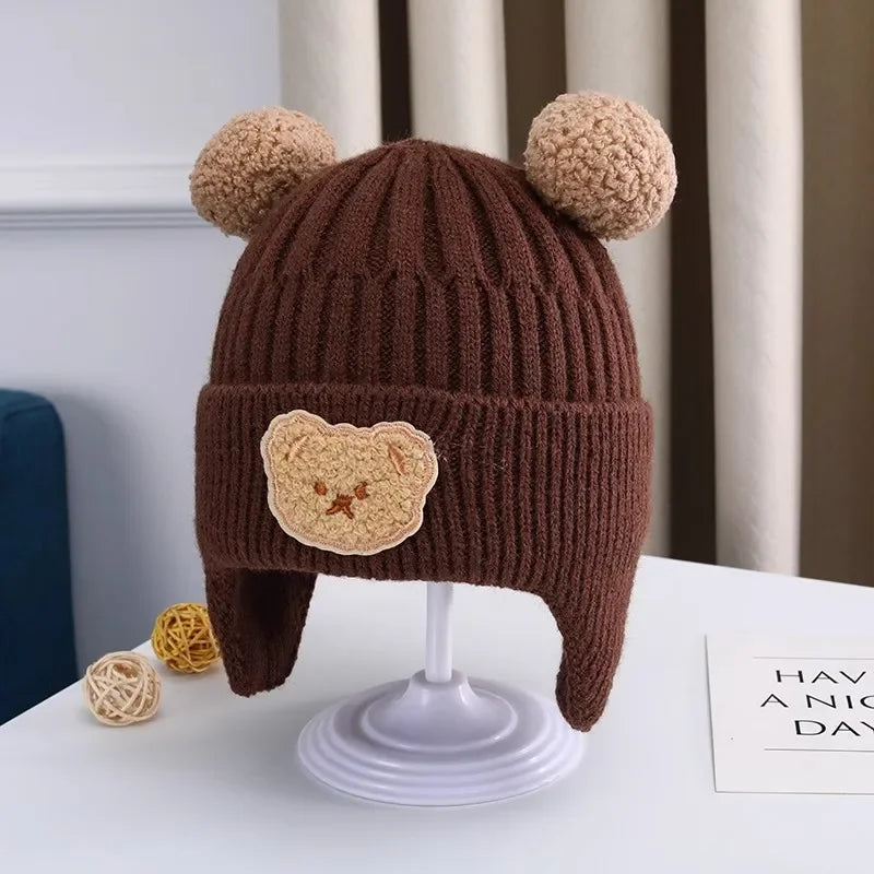 Baby wool hat cute bear ear protection hat children winter thickened warm knitted Korean version of the baby hat 
