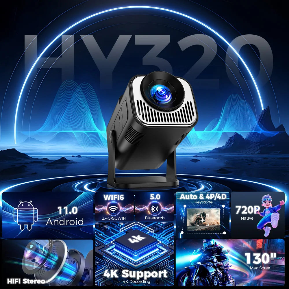 HY320 Mini Portable Projector with WiFi6 and Bluetooth
