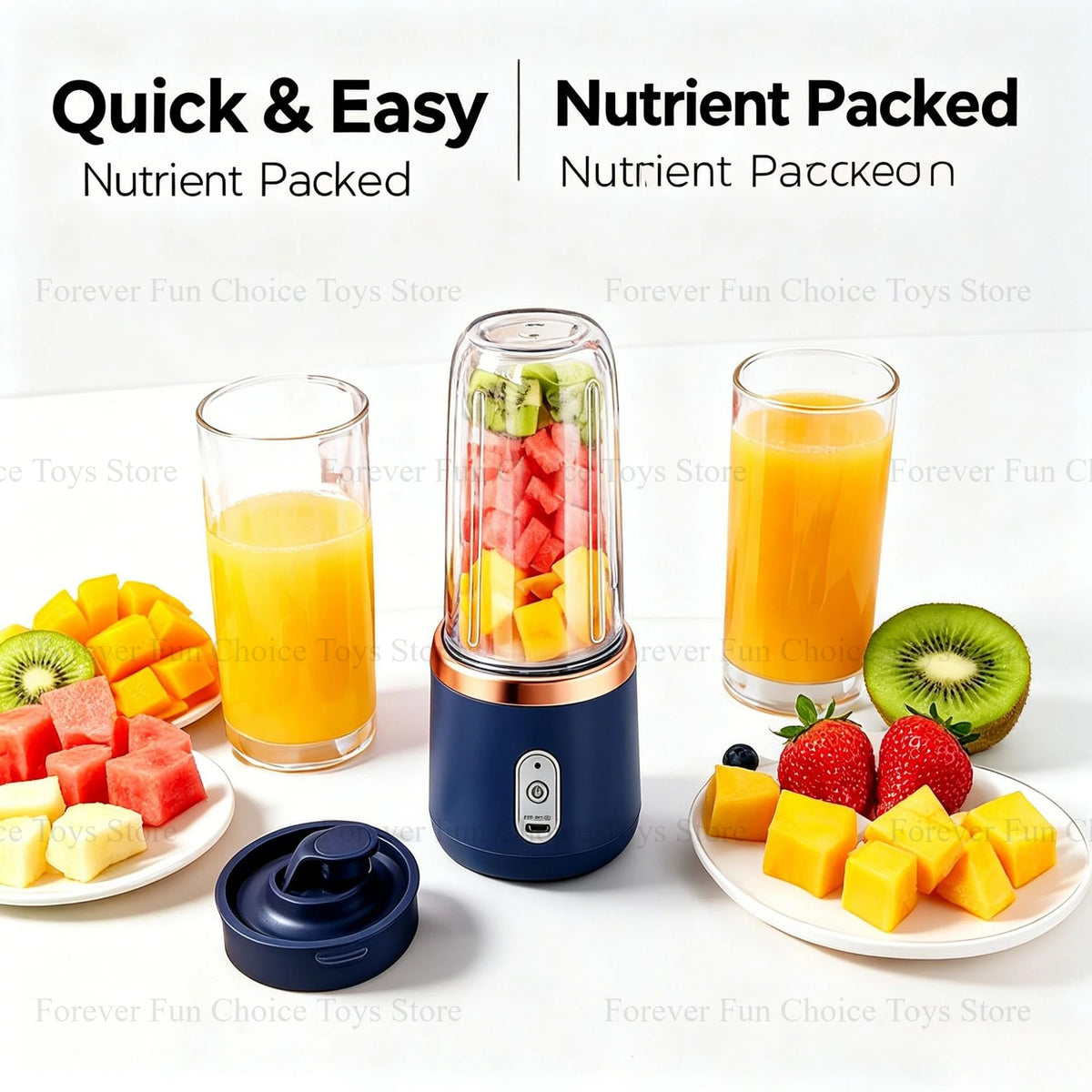 Copo liquidificador portátil USB, 5 lâminas, 401-600 ml