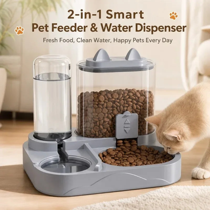 Pet Feeder Dual Food Bowl All-in-One Automatic Food Water Dispenser Large Capacity Food Storage Dispenser Pet Supplies