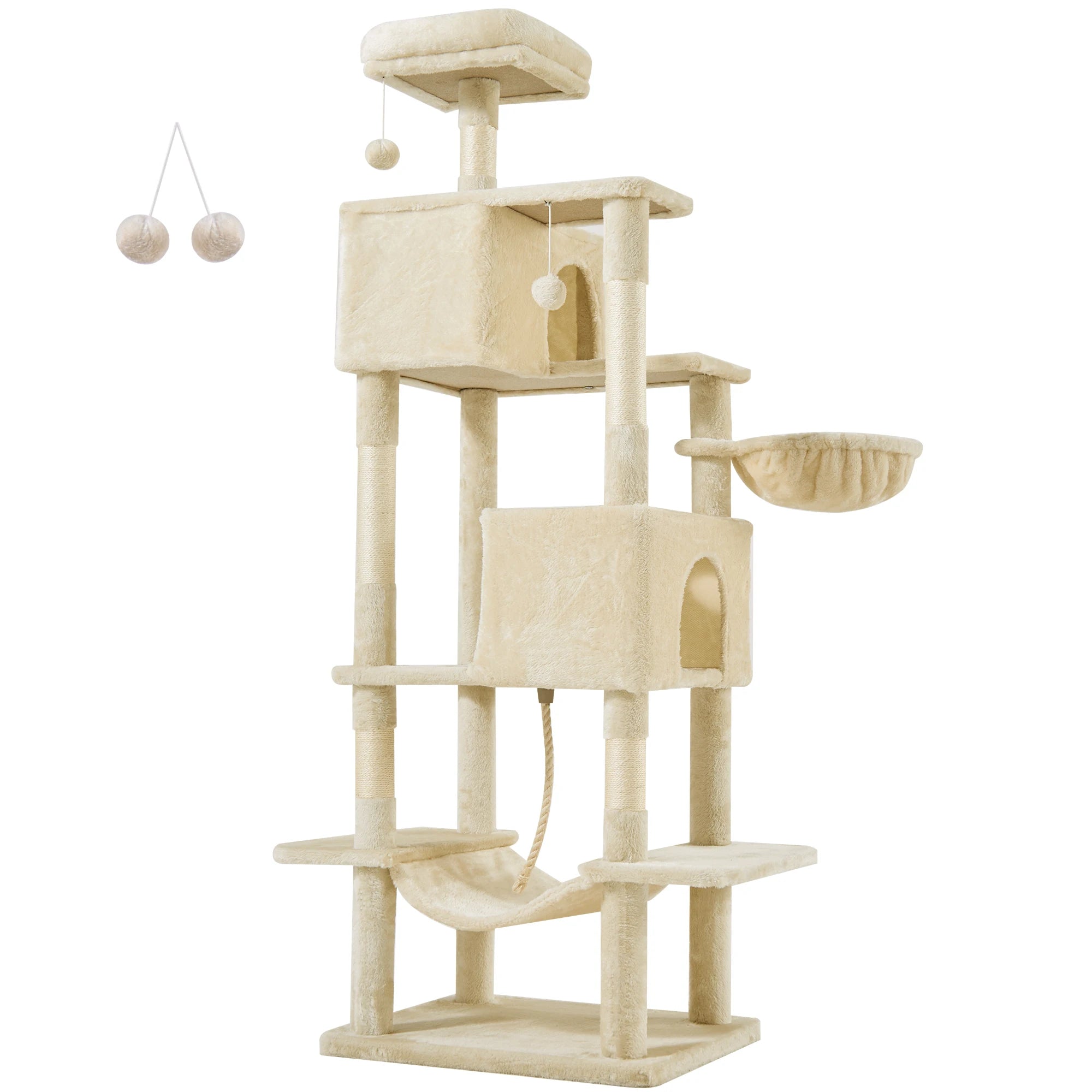 66-Inch Multi-Level Cat Tree Tower with Condo, Hammock & Scratching Posts