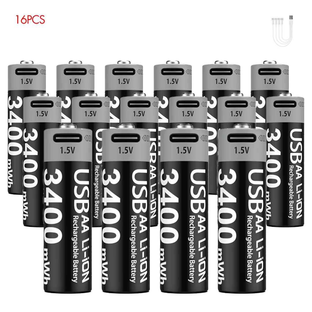 Kuugro USB AA 1.5V 3400mWh Type-C Rechargeable Lithium Battery for Hunting Camera Remote Control Mouse Smart Door Lock Toys