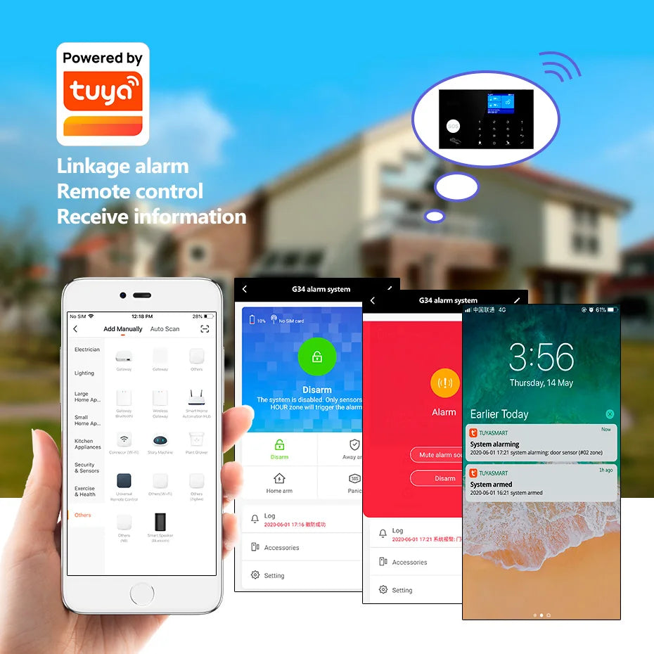 KERUI 4G/WIFI riasztó biztonsági rendszer otthonhoz hőmérséklet-/ páratartalom kijelzővel biztonsági védelem Tuya Smart Life 433MHz G34