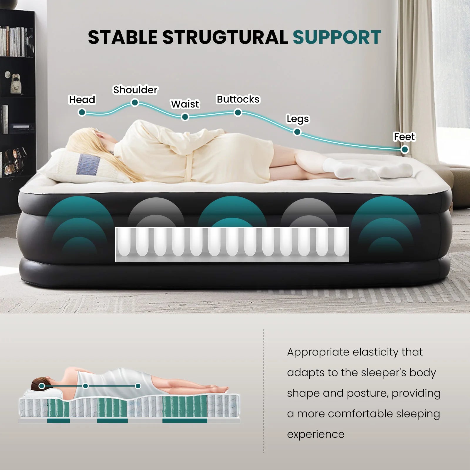 Matelas gonflable Queen 22" avec pompe intégrée et base antidérapante