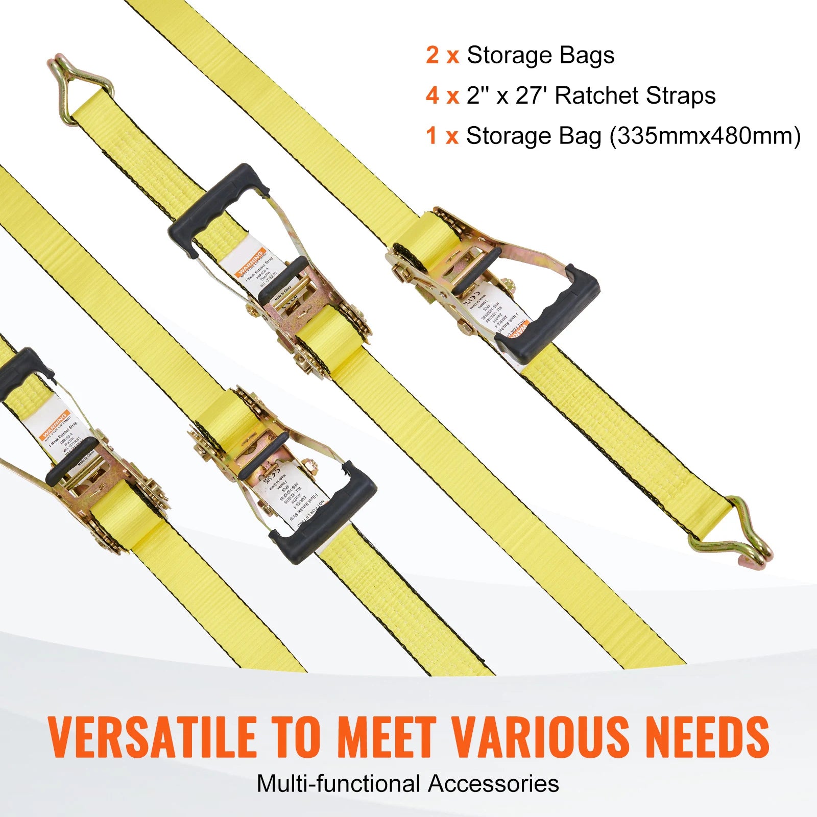 Ratchet Tie Down Straps 4-Pack 10000 lb Break Strength Double J Hooks