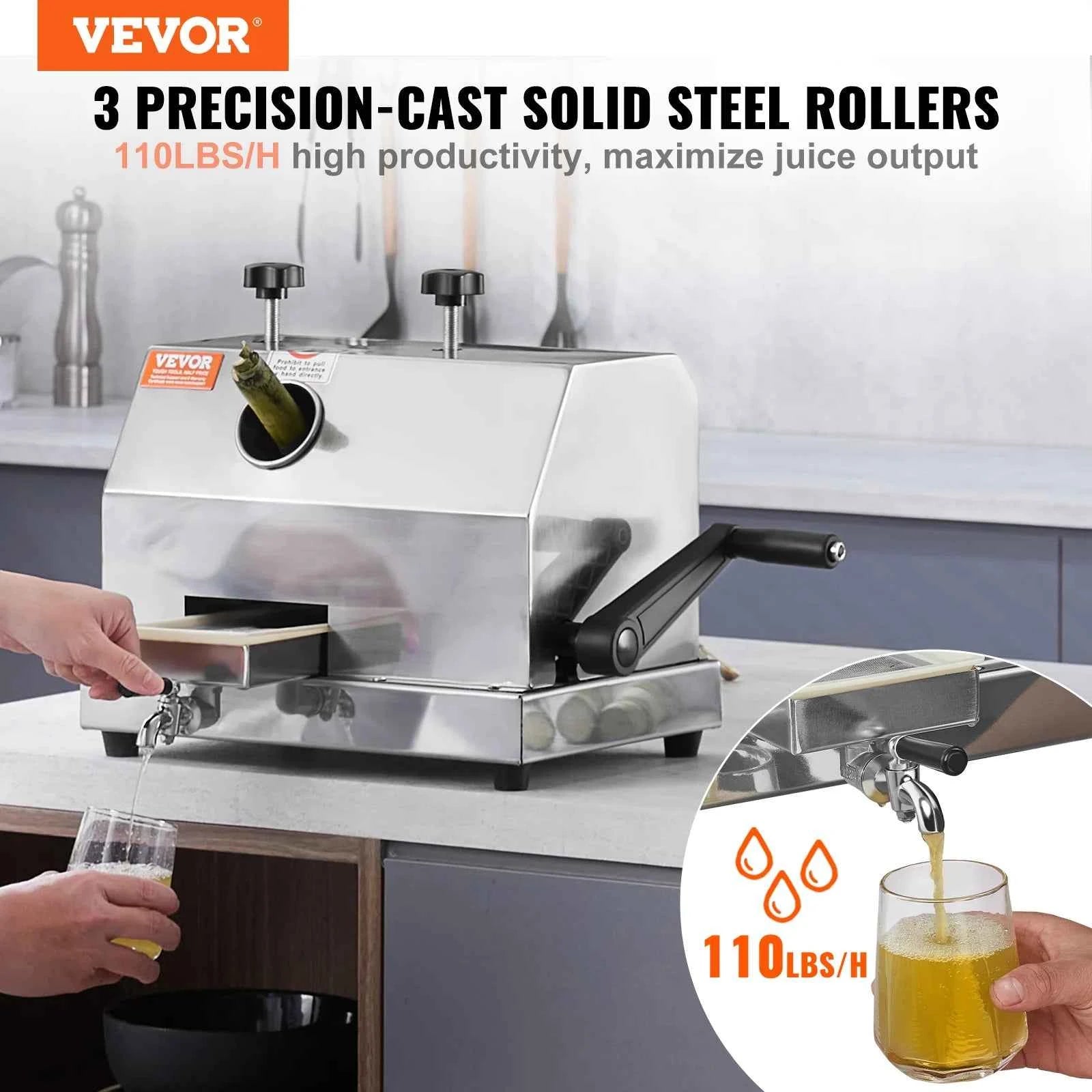 SucceBuy Commercial Sugar Cane Juicer 110LBS/H High Output Sugarcane Juicer Machine with 3StainlessSteel Rollers 2.4"Large Inlet