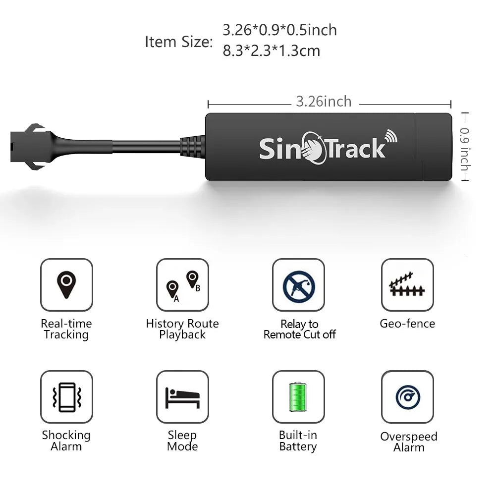 Traceur GPS SinoTrack GSM GPRS pour véhicule - Dispositif de traquage et de localisation à distance ST-901A pour moto avec application gratuite