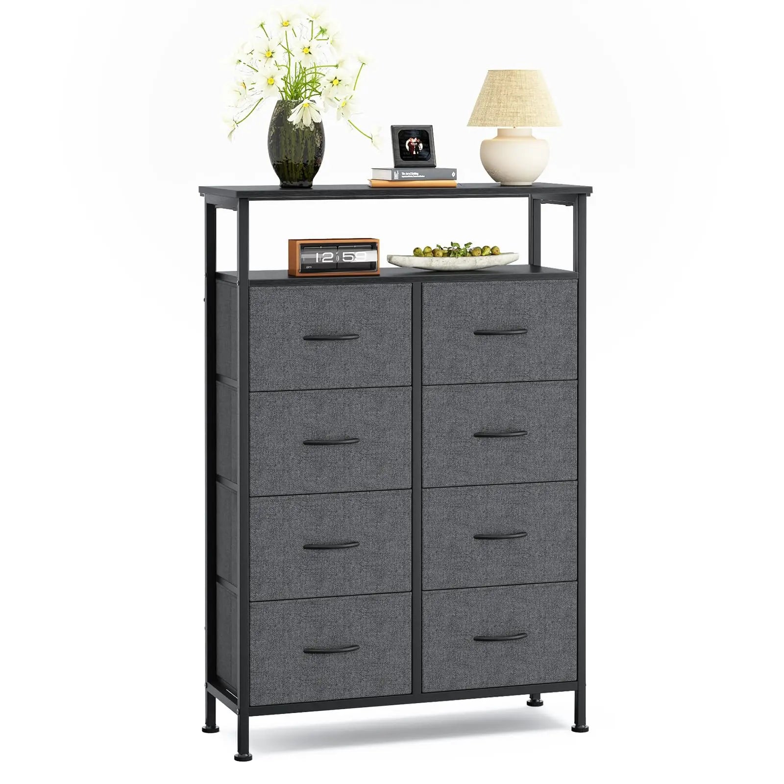 8 Drawer TV Stand with Wooden Top and Storage Cabinet