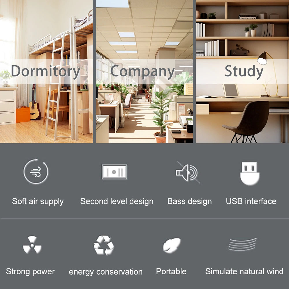 Beznástrojový LED věžový ventilátor s USB napájením a 90° oscilací