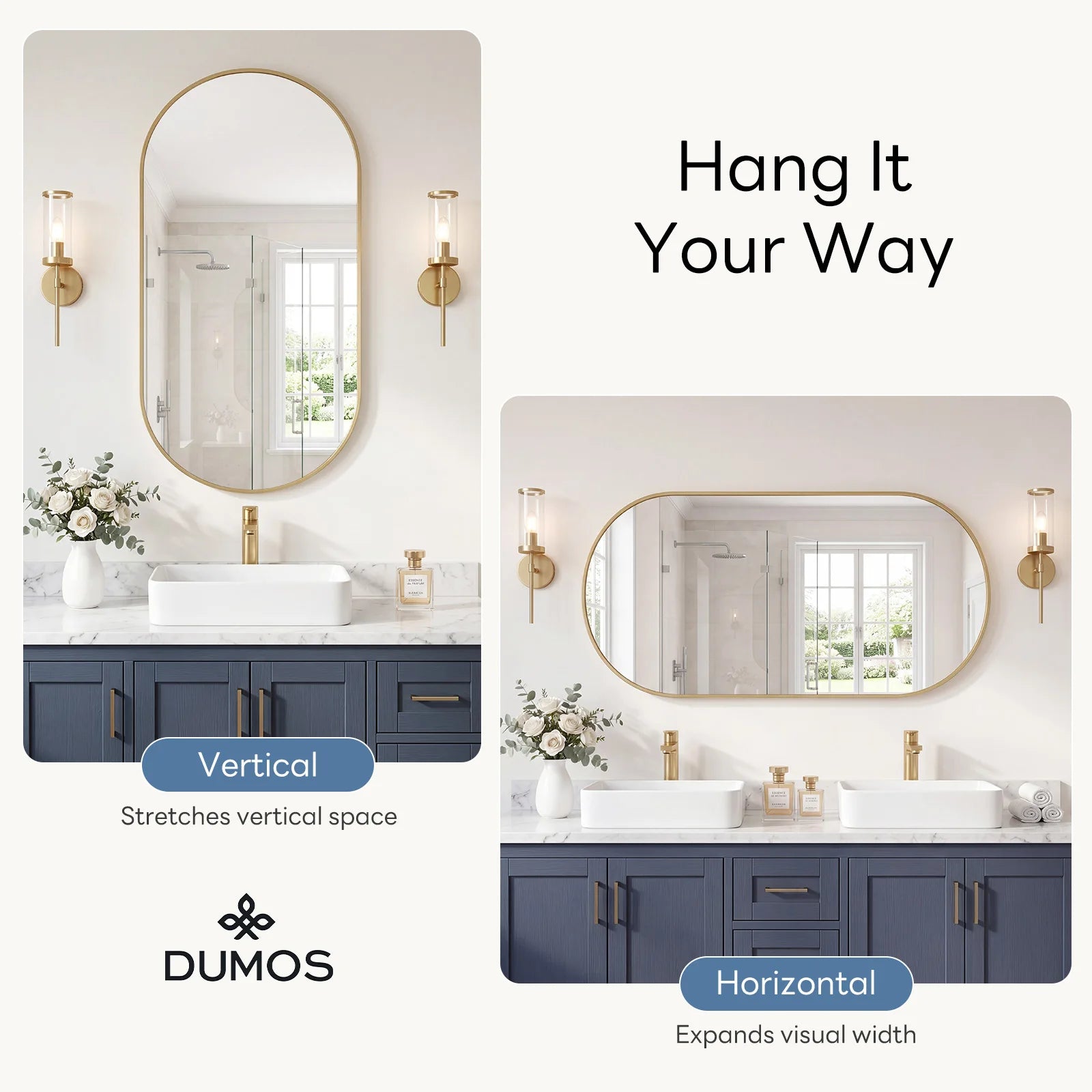 Oval Wall Mirror with Metal Frame – Modern Tempered Glass Decor