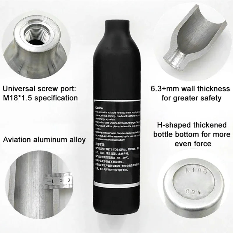 Bouteille en aluminium CO2 30MPa filetage M18×1,5 pour aquarium et usage gaz