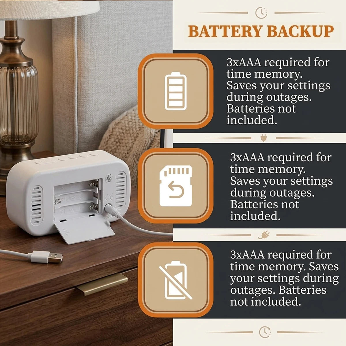 USB Digital Alarm Clock with Dual Alarms