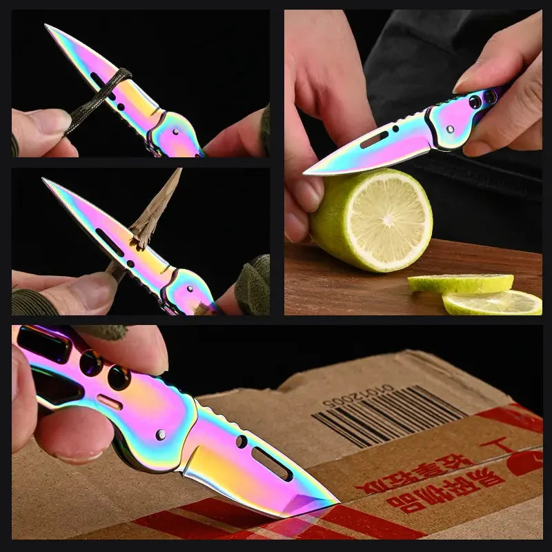 Folding Fruit Knife, Stainless Steel Outdoor Knife with Non-slip Handle for Kitchen Accessories Pocket Knife 