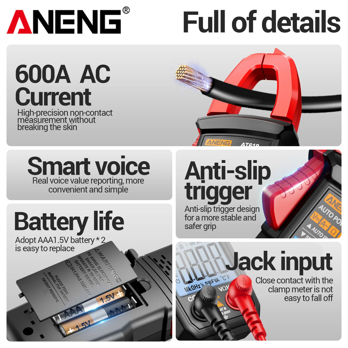 ANENG AT619 digital tangamperemeter, 600 V / 600 A