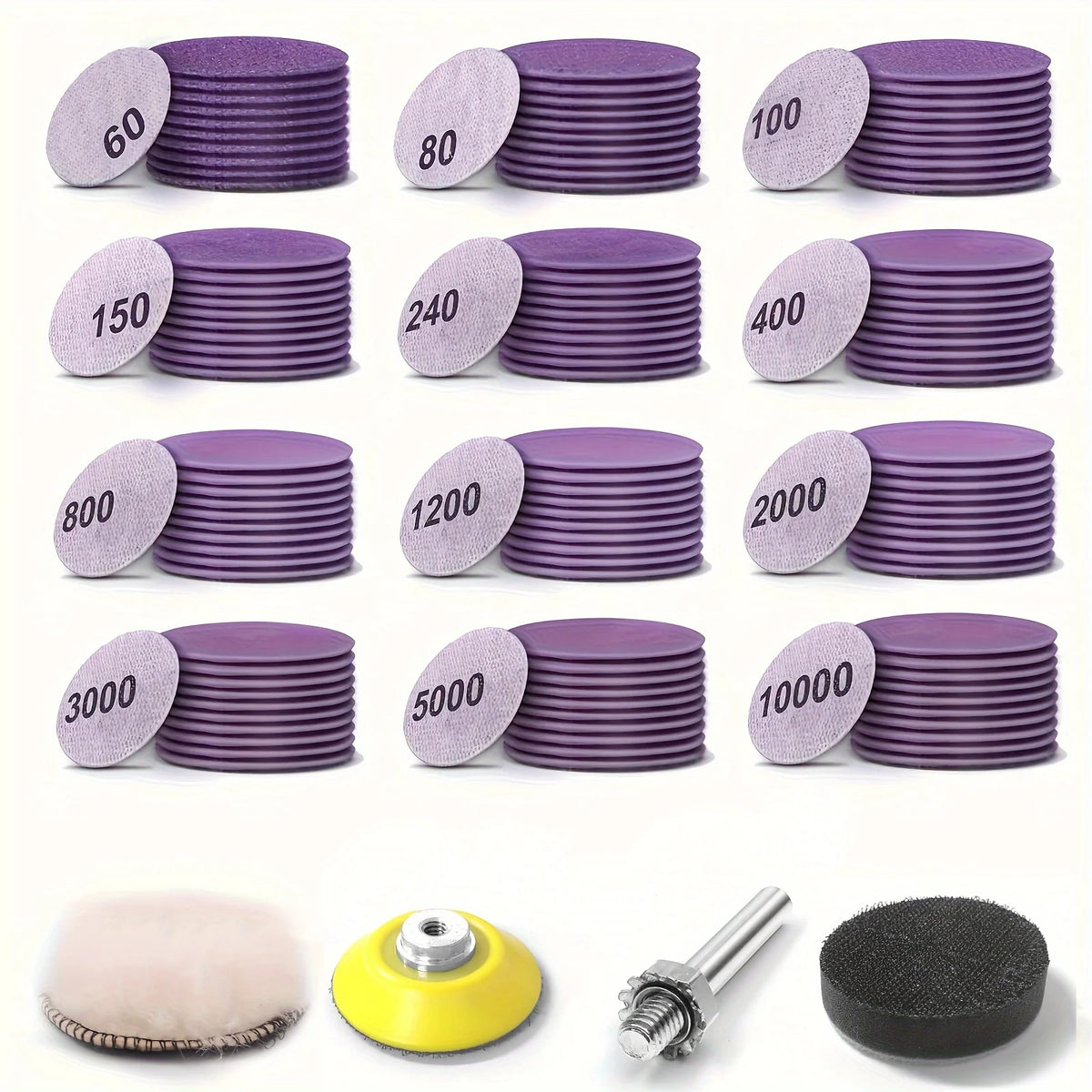 2Inch Sanding Disc 124Pcs, Wet Dry Hook & Loop Sandpaper 60 to 10000 Grit with Backing Pads & Interface Pad for Auto Metal Wood
