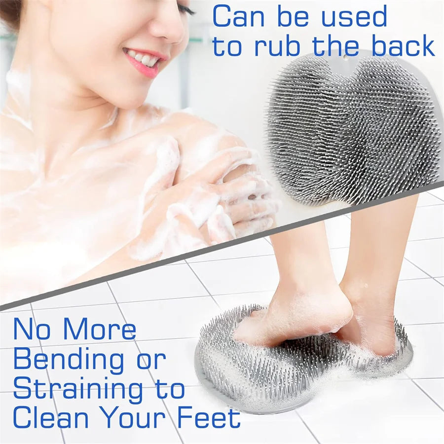 Shower Foot Scrubber Mat Back Washer Exfoliating Bath Wash Pad Wall Mounted Slip Suction Cups for Use in Cleaner Men and Women 