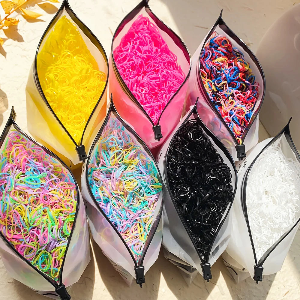 500/1000/2000pcs Girls Colourful Disposable Rubber Band Hair Ties Headband Children Ponytail Holder Bands Kids Hair Accessories 