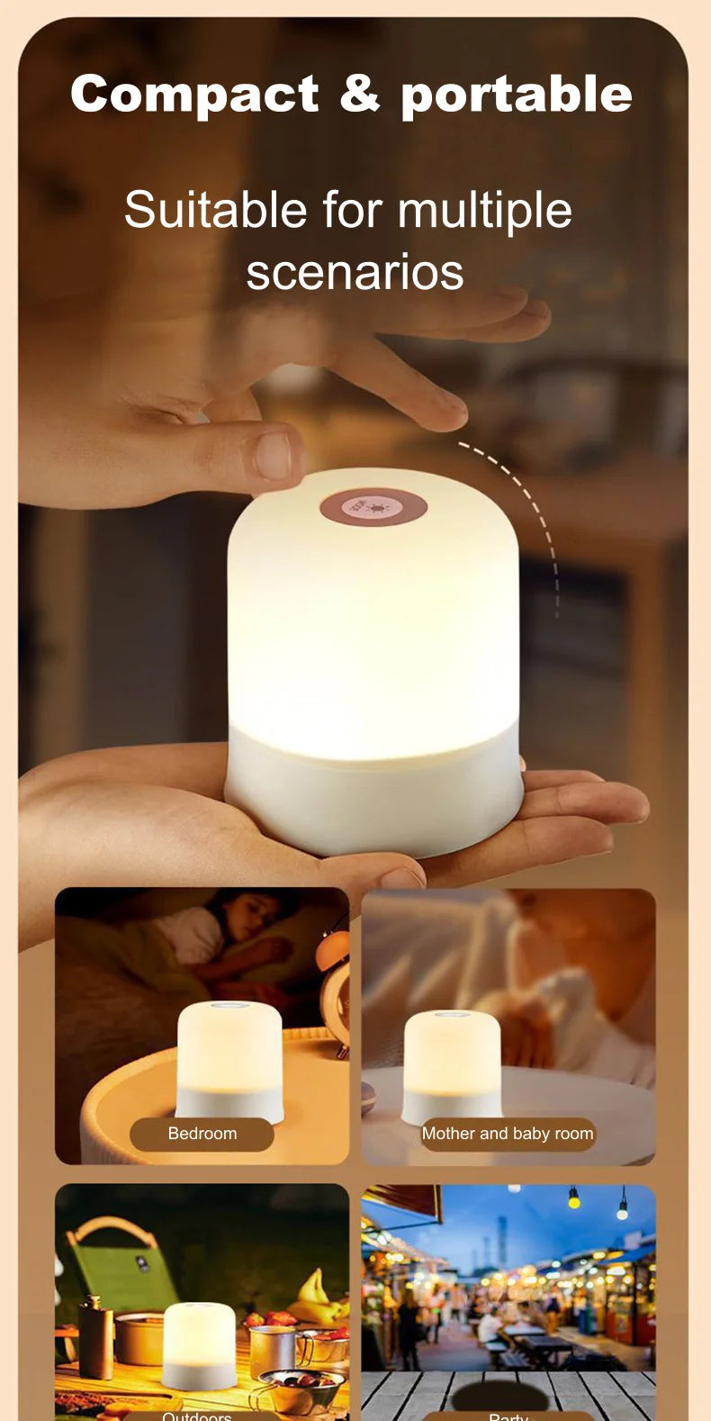 Candeeiro de mesa de cabeceira LED regulável por toque e alimentado por USB