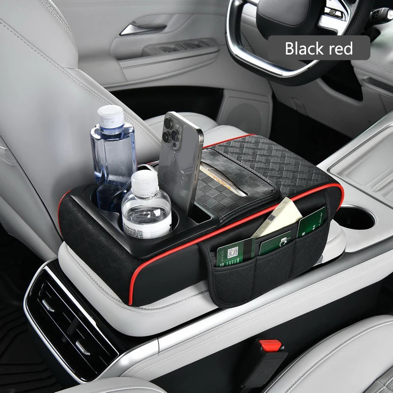 SEAMETAL 12 in 1 Car Arm Rest Cushion Multi-Pocket Center Console Cushion with Cup Holder/Tissue Holder Car Elbow Support Pad