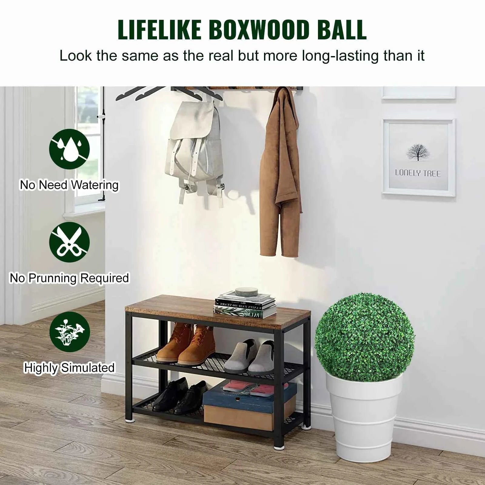 Artificial Boxwood Topiary Trees 16 Inch Ball Shape, 2 Pack