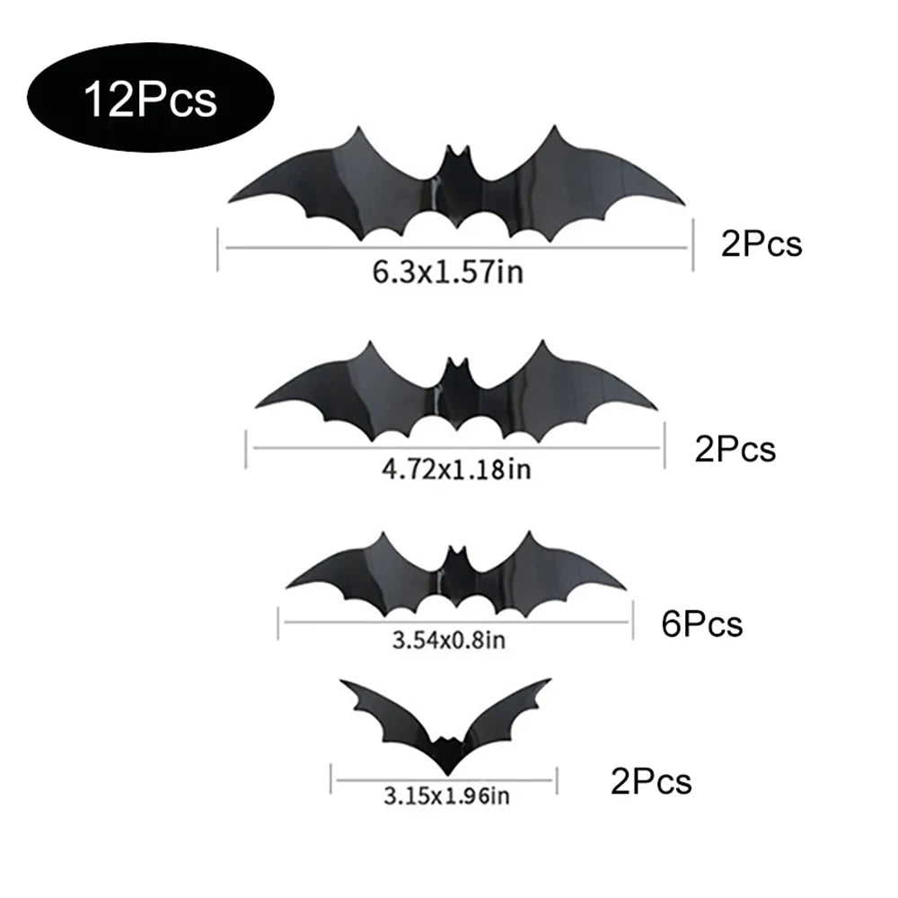 Halloween Bats Decorations,3D Pvc Bat on The Wall,Black Bats Wall Stickers,Halloween Scary Props 
