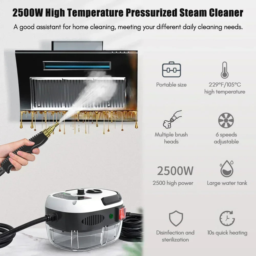 2500W Portable Steam Cleaner High Temperature Sterilization Pressure Jet Washer Machine for Home Car Kitchen Air Conditioner 