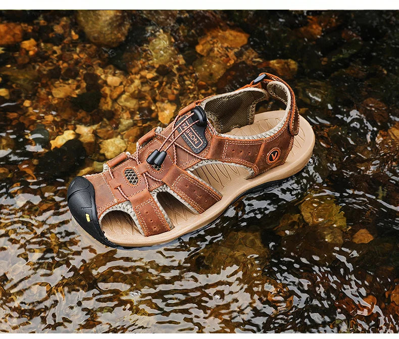 Summer Men Sandals Leather Mens Casual Shoes Breathable Outdoor Sandals for Men Beach Shoes Slippers Fashion Roman Shoes 