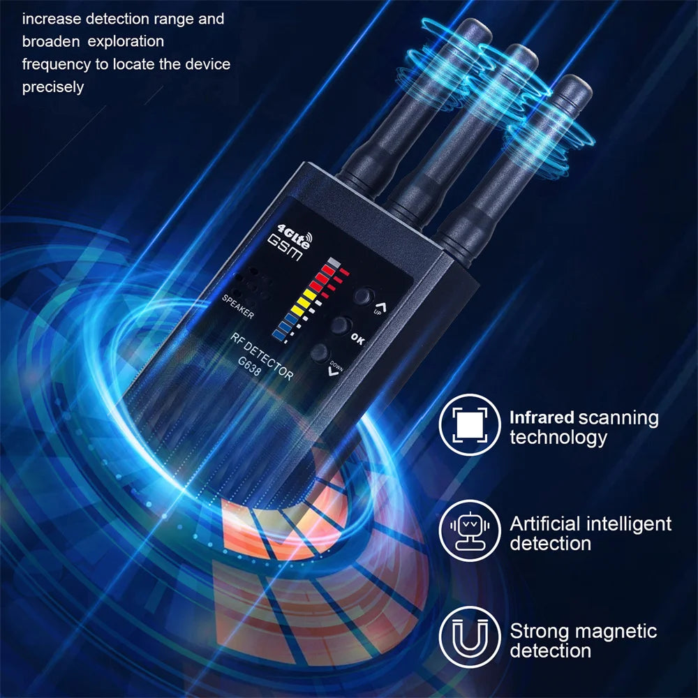 Portable G638 Professional Anti Spy Wireless RF Signal Detector, Hidden Camera Scanner, GPS Tracker, GSM Bug Finders