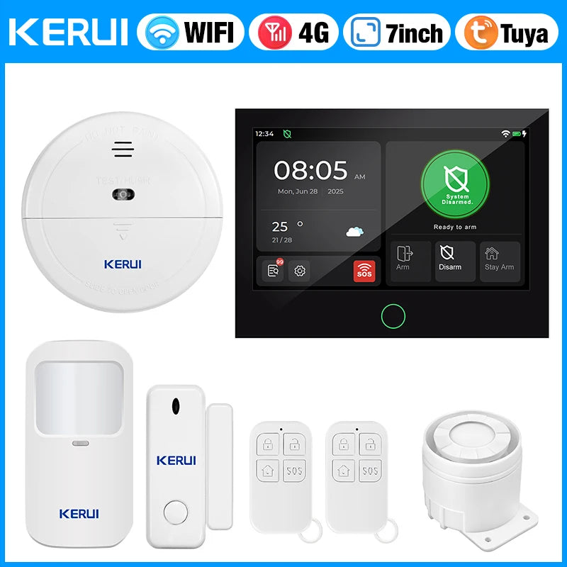 Entregas Rápidas KERUI Tuya WiFi+4G Sistema de Alarma para Hogar con 7 pulgadas Pantalla Táctil desde Almacén de ES Protección de Alarma