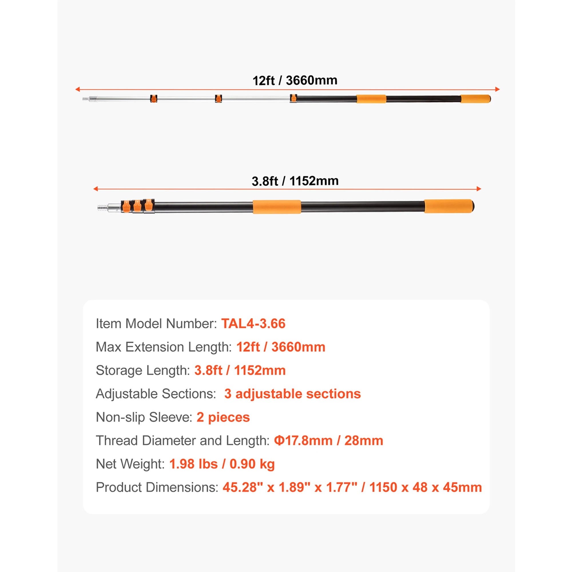 SucceBuy Telescopic Extension Pole Multi-Purpose Extendable Pole Sturdy Aluminum Alloy Paint Pole Extension Reach Roller Stick