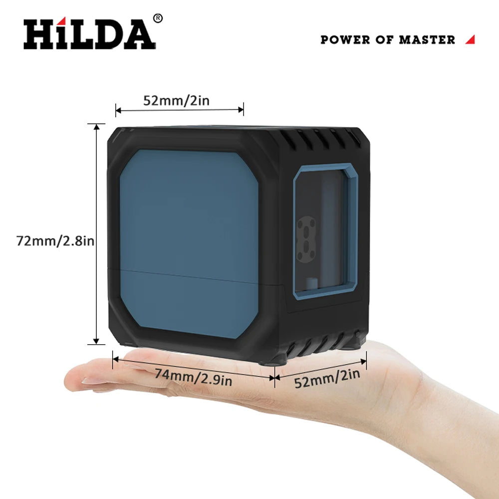 HILDA 2 Lines Mini Laser Level Self Levelling Green Beams Laser Horizontal & Vertical Cross-Line USB Charging 
