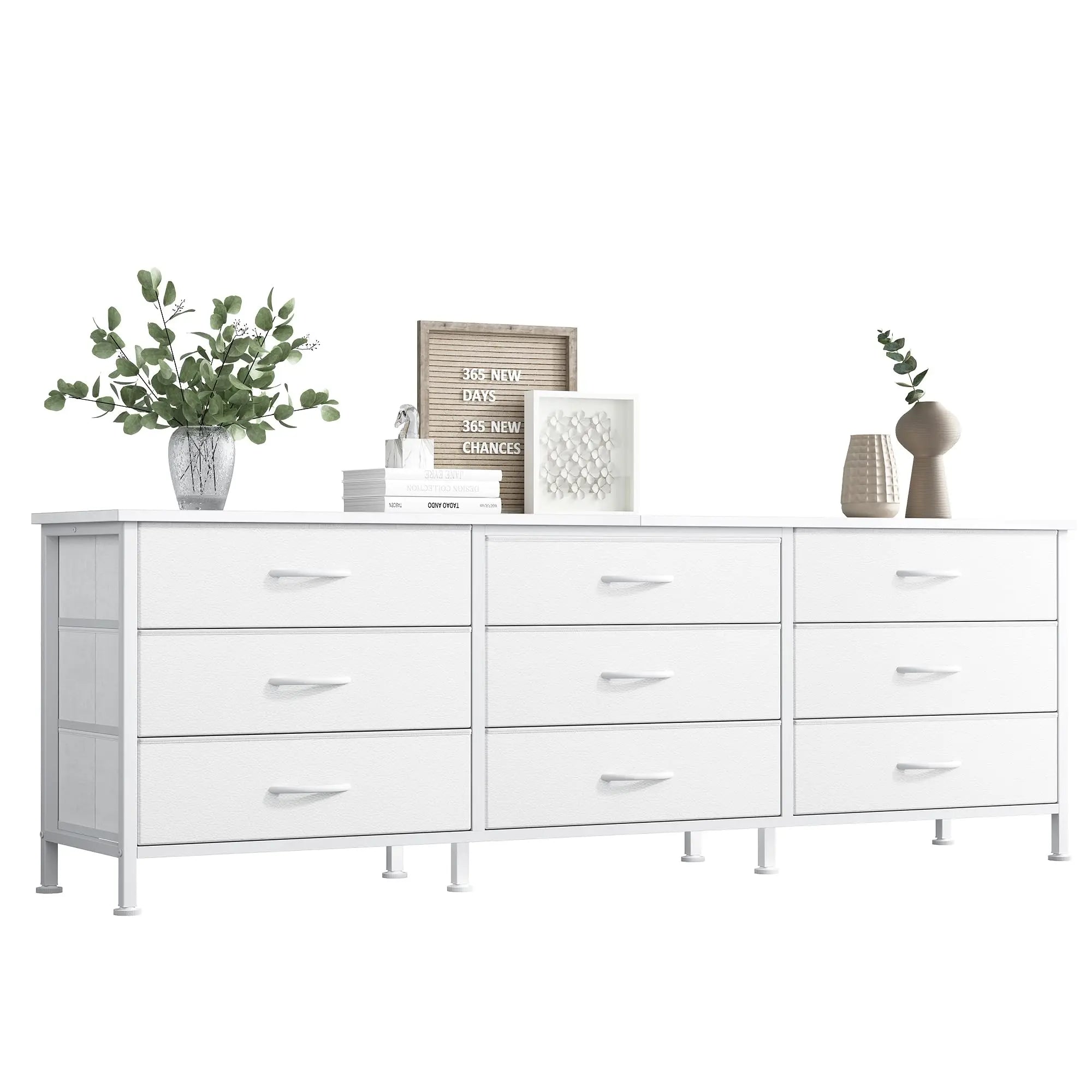 Modern TV Stand with 9 Fabric Drawers for Up to 75 Inch TVs
